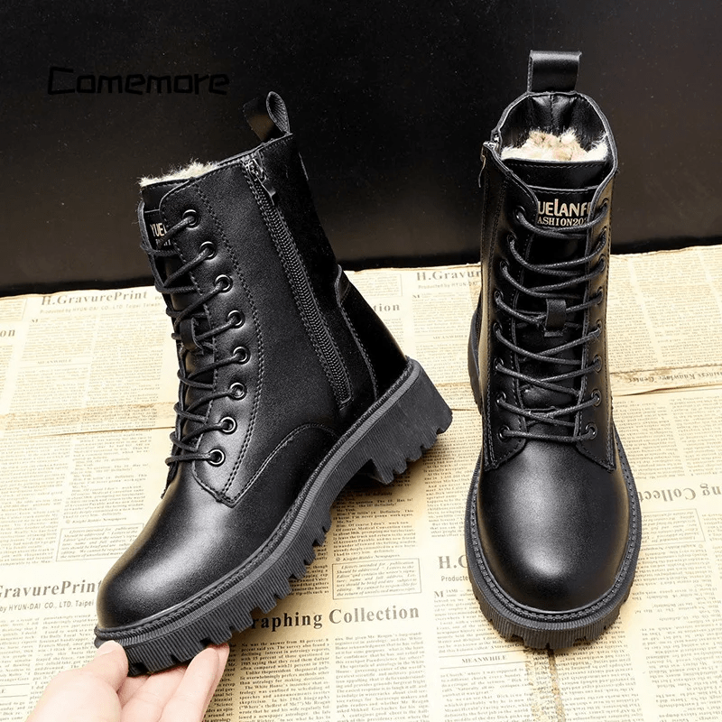 Andrea – black leather winter boots